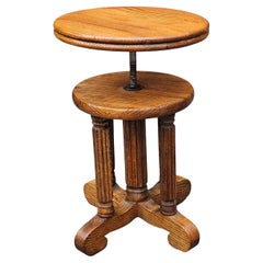 Tabouret de piano tournant en chêne victorien à hauteur réglable