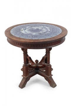 Victorian Oak and Chinese Porcelain Inlay Center Table