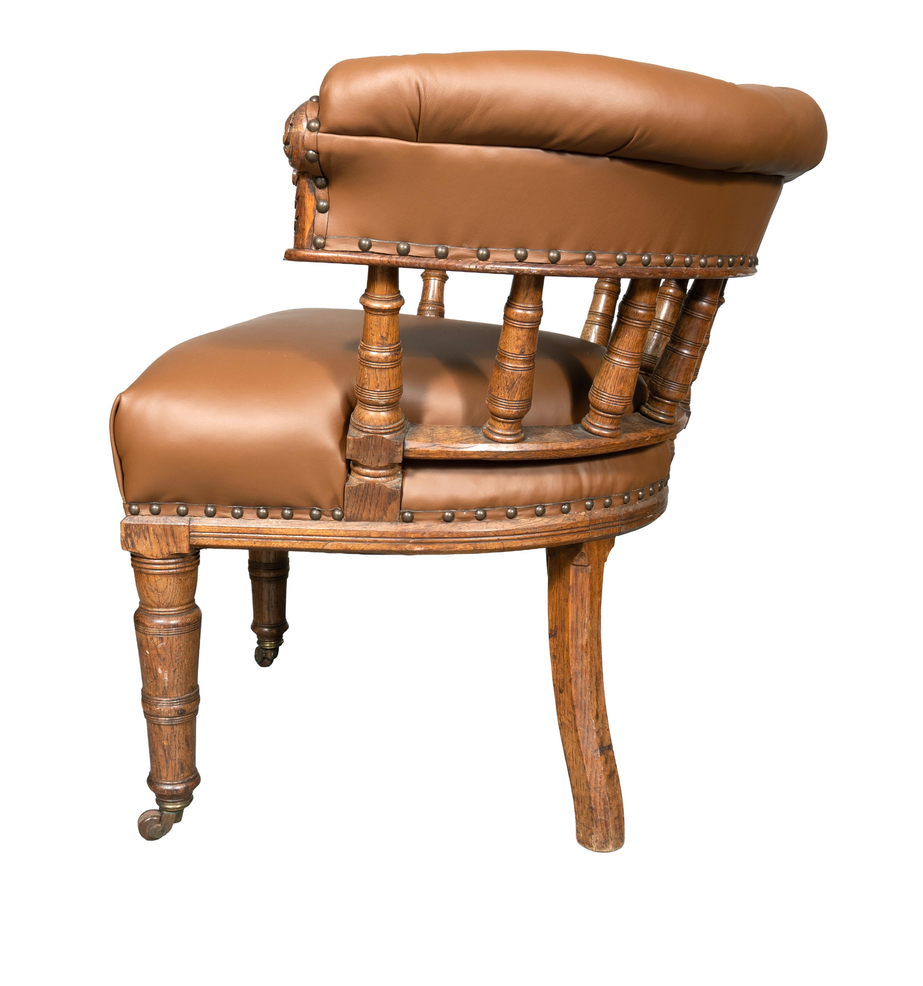 Sedia da scrivania vittoriana in Oak e pelle In condizioni buone in vendita a Essex, MA