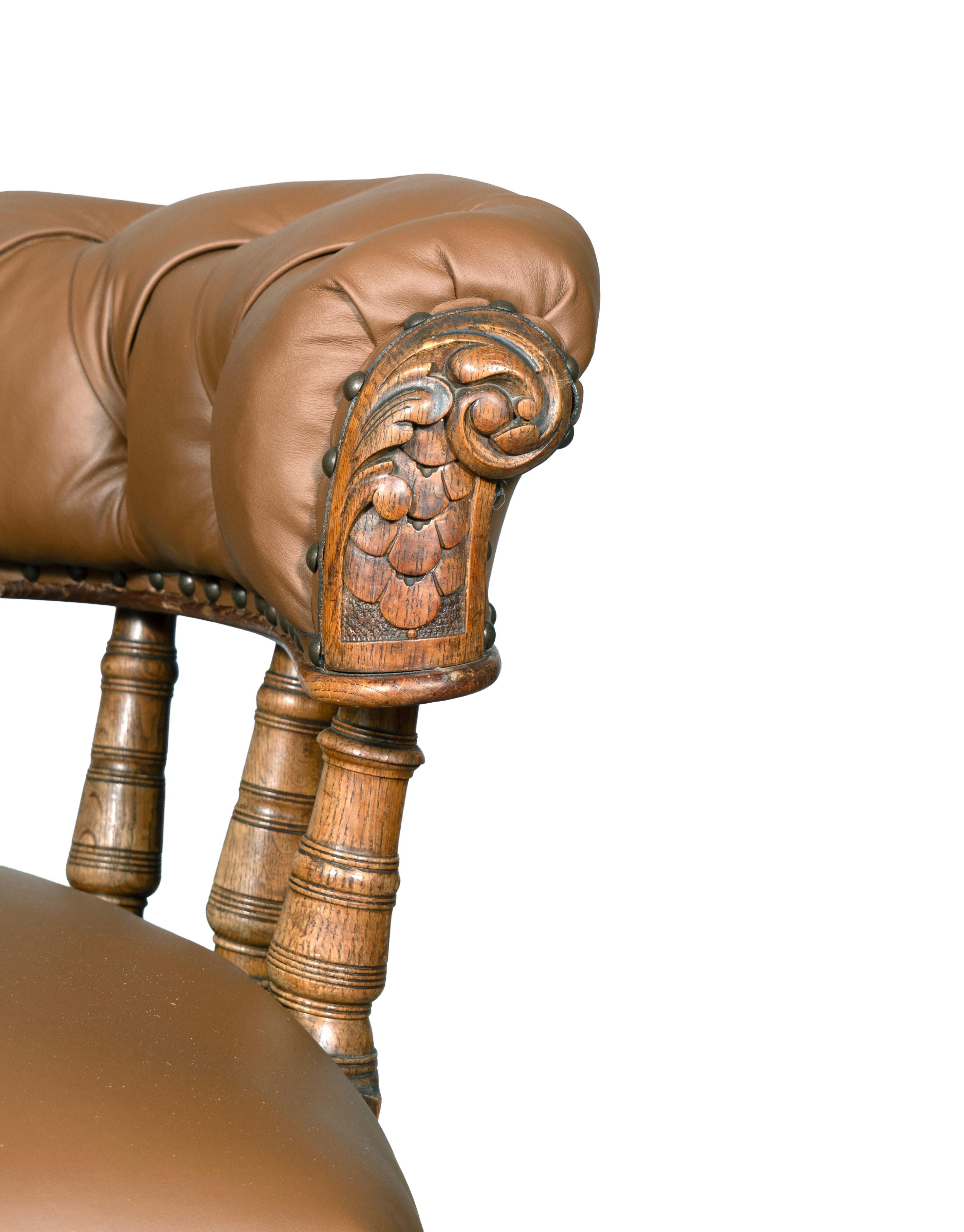 Sedia da scrivania vittoriana in Oak e pelle in vendita 1