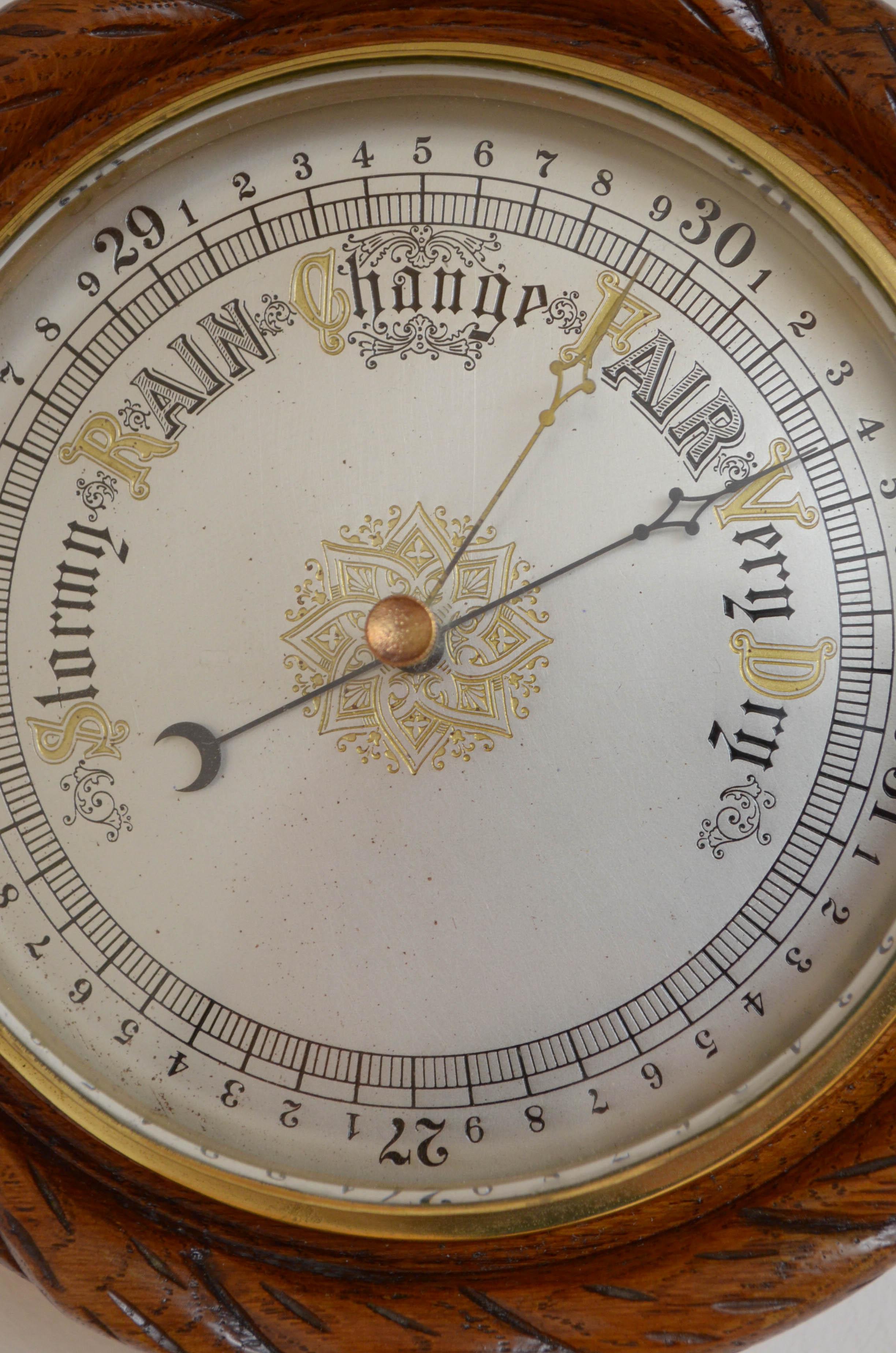 Late 19th Century Victorian Oak Aneroid Barometer