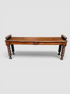 Victorian Oak Bobbin Turned Hall Bench/Window Seat