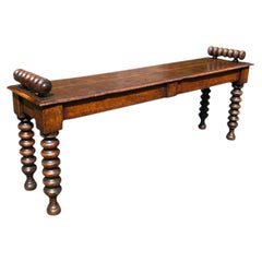 Victorian Oak Bobbin Turned Hall Bench/Window Seat