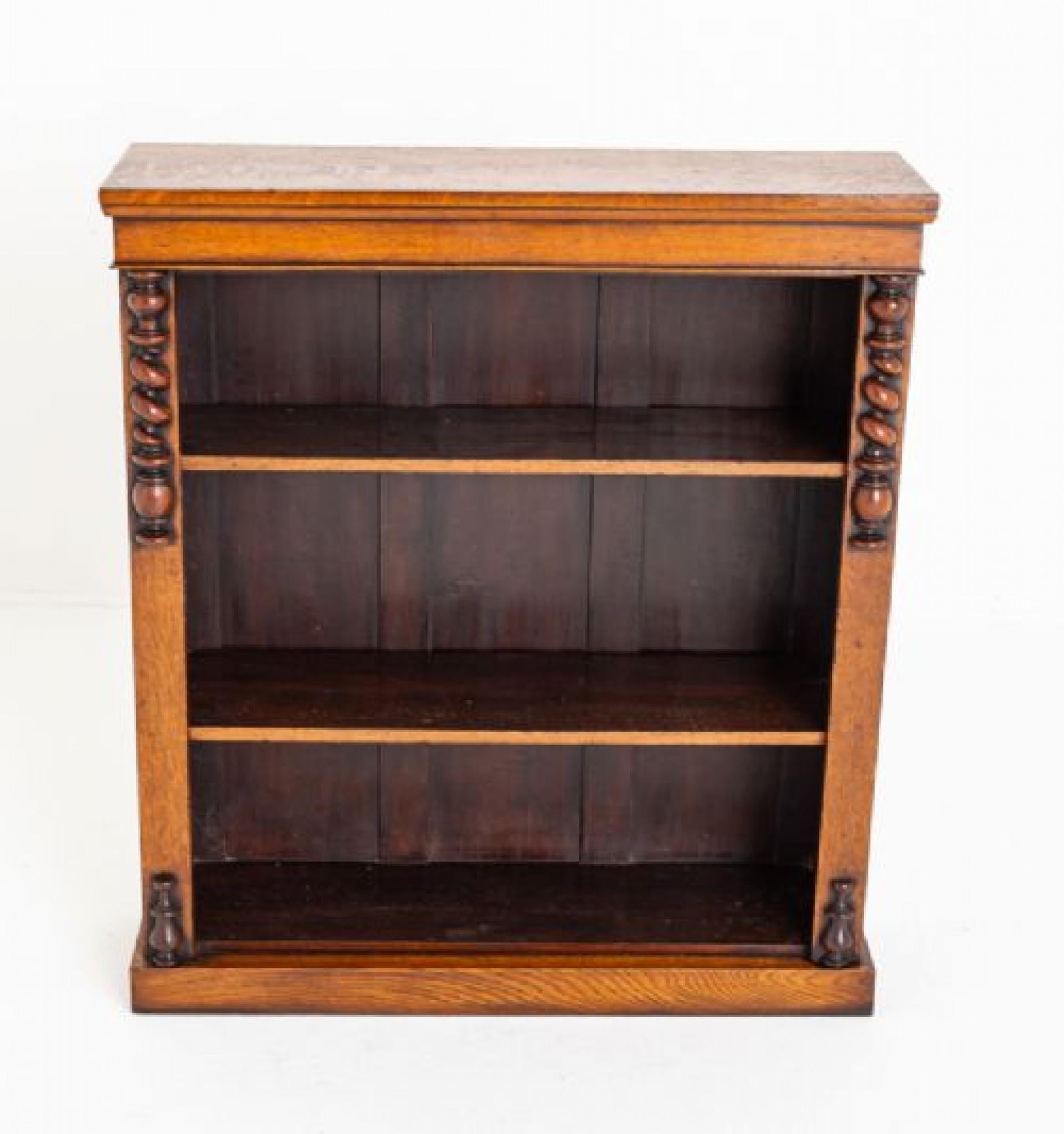 Victorian Oak Bookcase Open Front Barley Twist 1870 For Sale 2