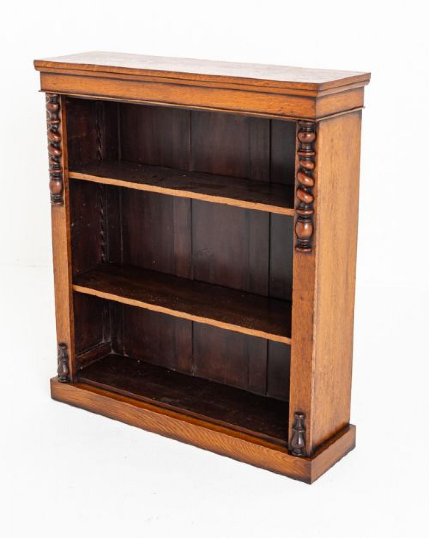 Victorian Oak Bookcase Open Front Barley Twist 1870 For Sale 3