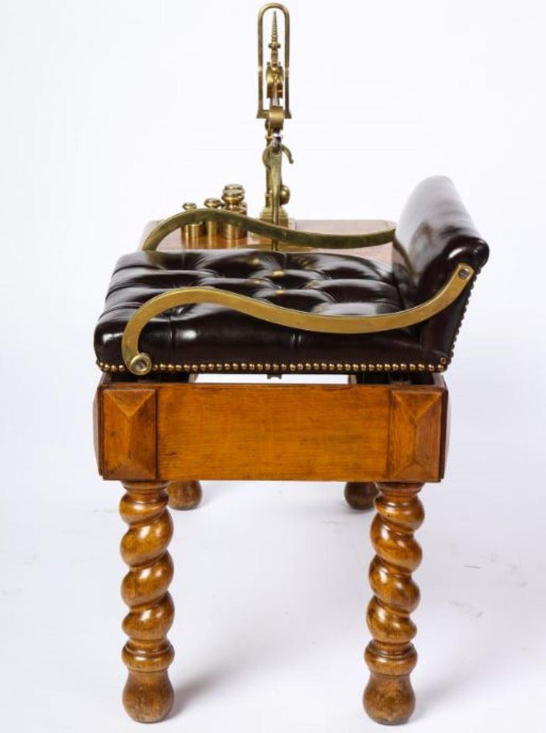 Victorian Oak, Brass and LeatherUpholstered Jockey Scale, Late 19th