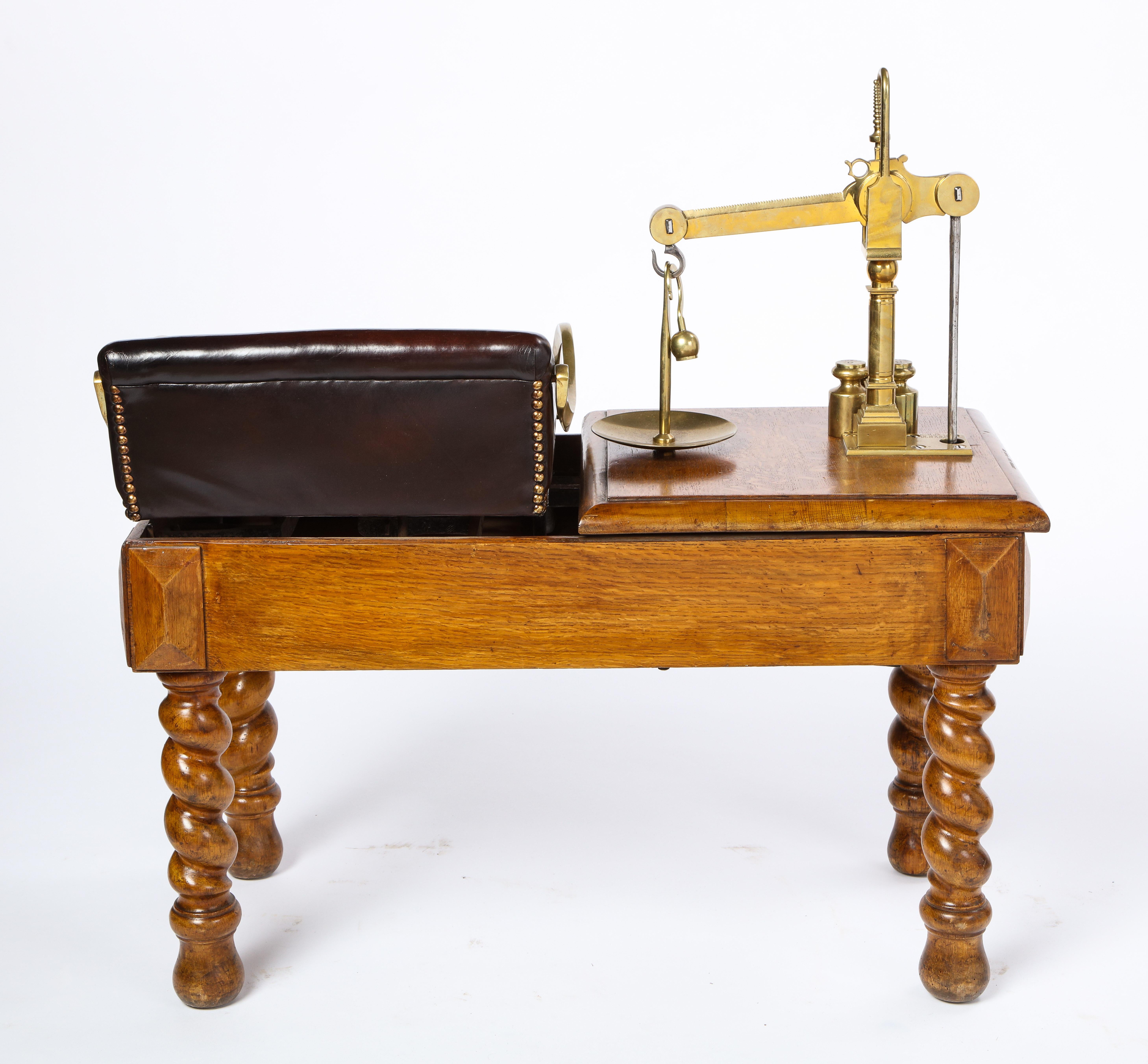 Victorian Oak, Brass and Leather-Upholstered Jockey Scale, Late 19th Century 7