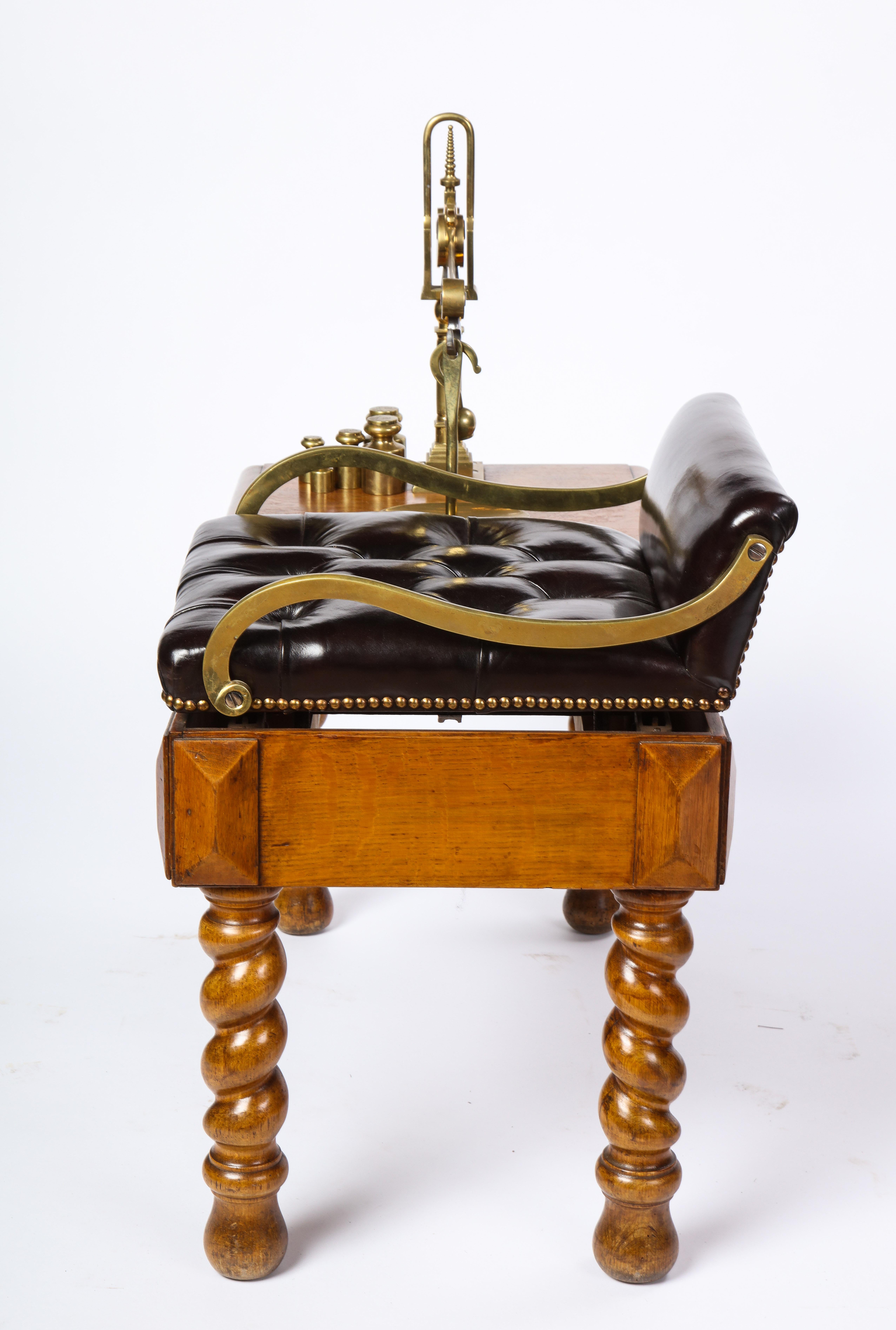 Victorian Oak, Brass and Leather-Upholstered Jockey Scale, Late 19th Century 8