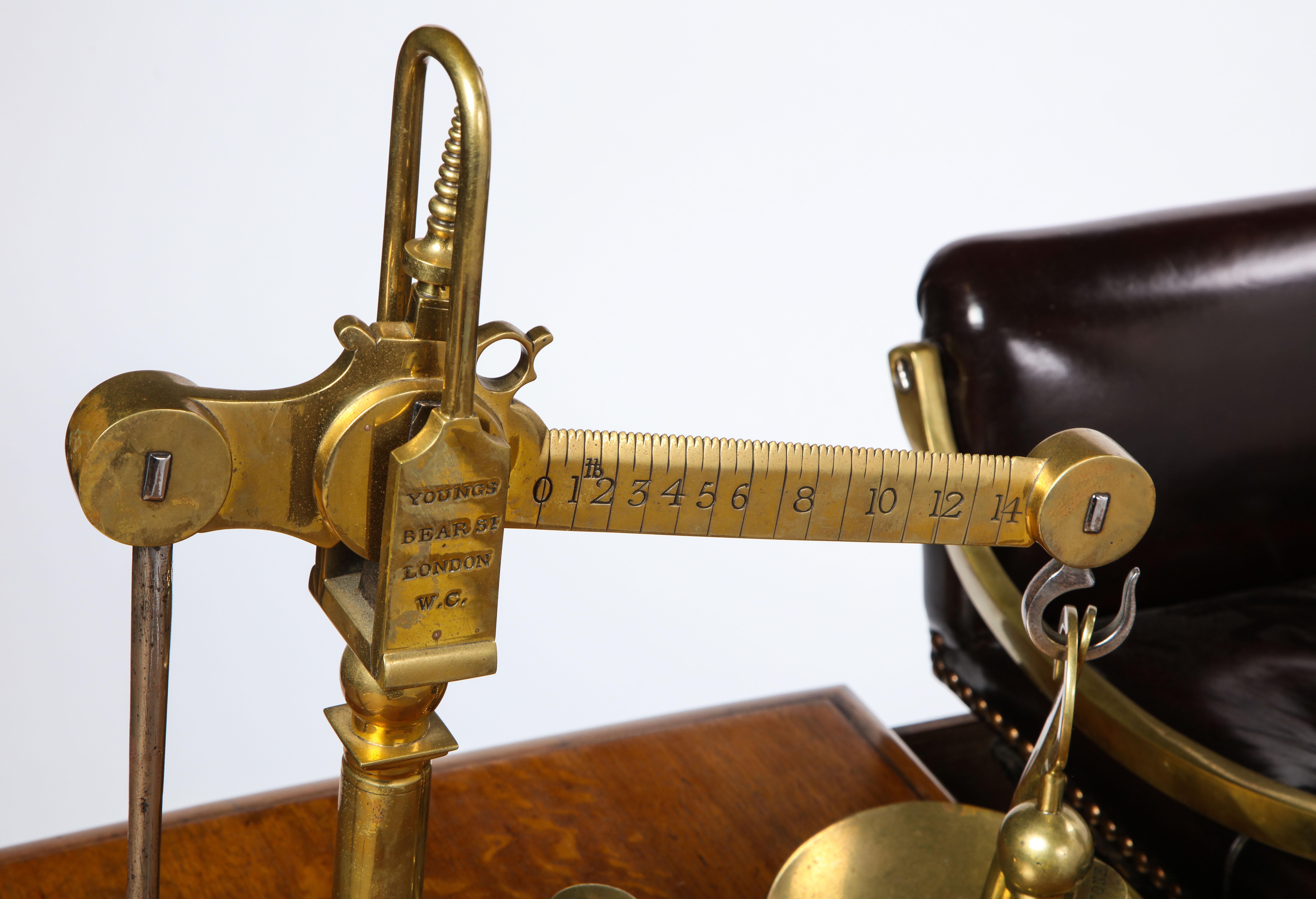Victorian Oak, Brass and Leather-Upholstered Jockey Scale, Late 19th Century 2