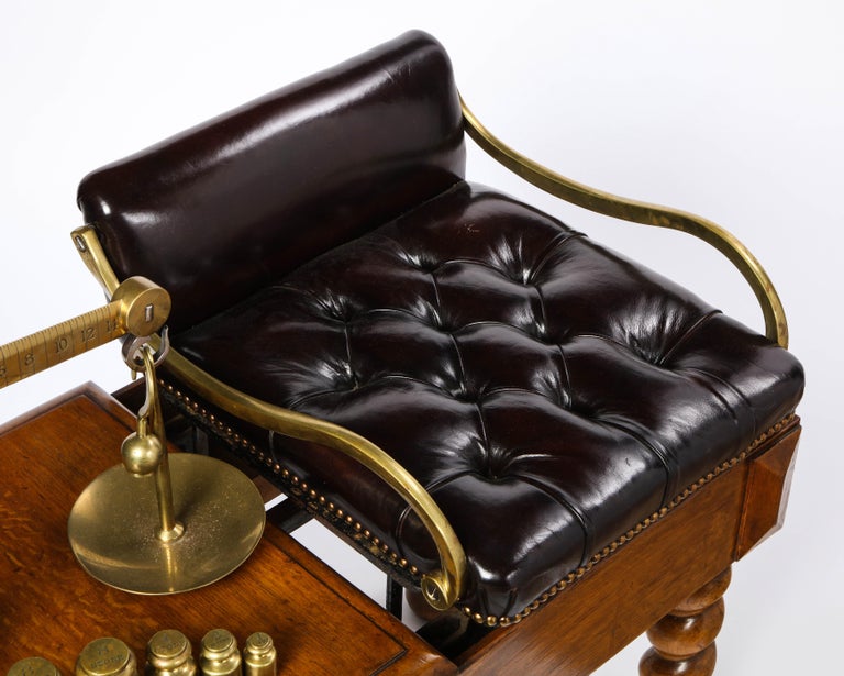 Victorian Oak, Brass and LeatherUpholstered Jockey Scale, Late 19th