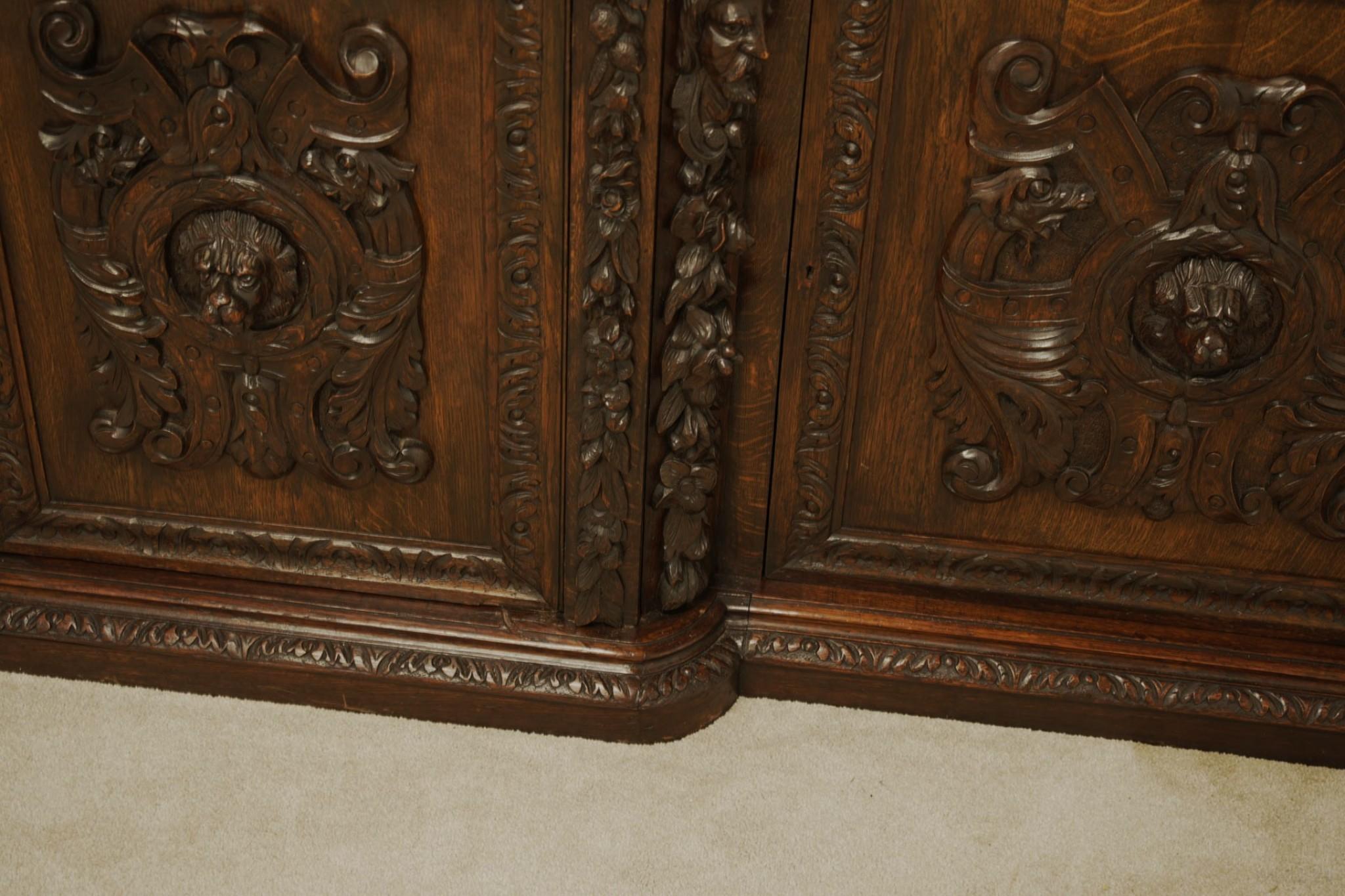 Victorian Oak Breakfront Bookcase Carved Miskin Manor 1870 Library For Sale 3