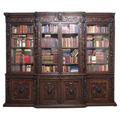 Librería victoriana de roble tallada Miskin Manor 1870 Biblioteca