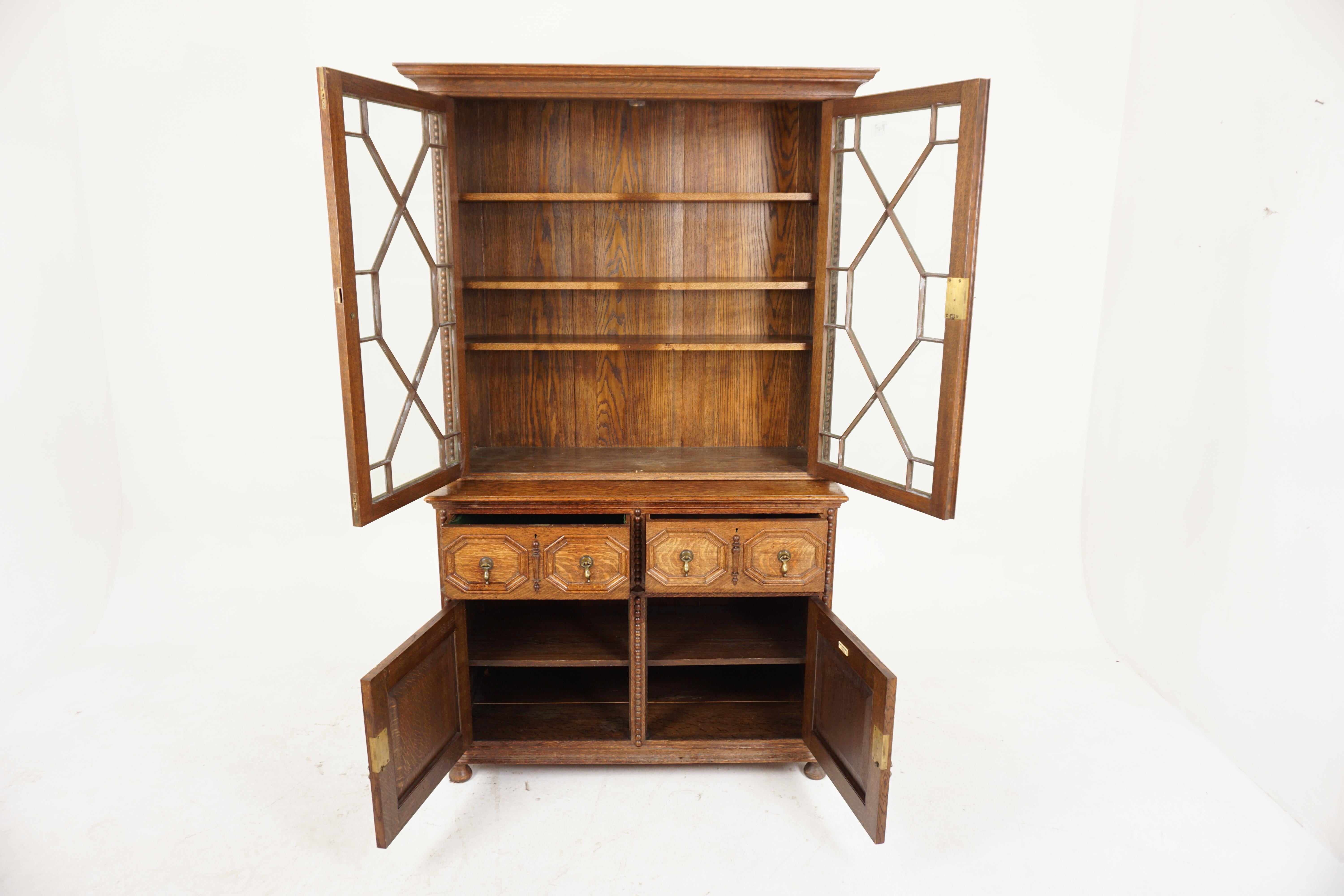 Scottish Victorian Oak Cabinet Bookcase, “John Taylor Edinburg”, Scotland 1890, H961 For Sale