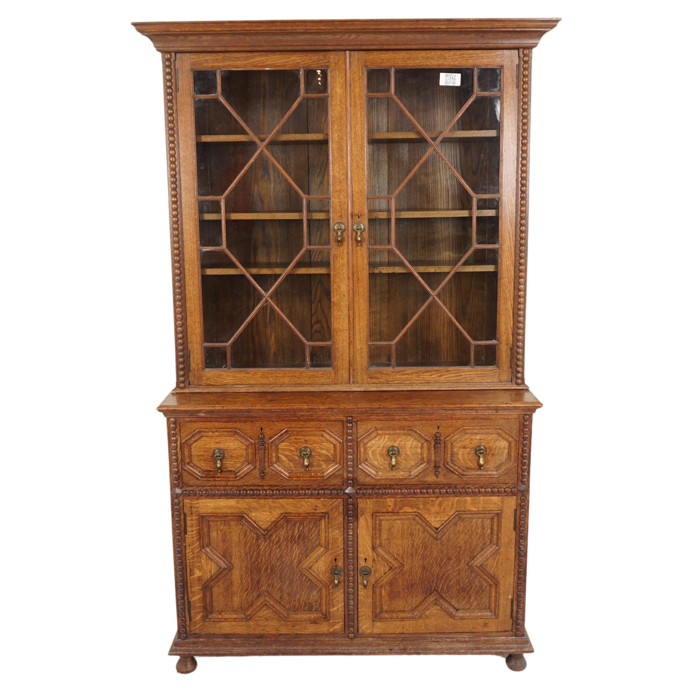 Victorian Oak Cabinet Bookcase, “John Taylor Edinburg”, Scotland 1890, H961 For Sale