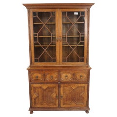 Antique Victorian Oak Cabinet Bookcase, “John Taylor Edinburg”, Scotland 1890, H961