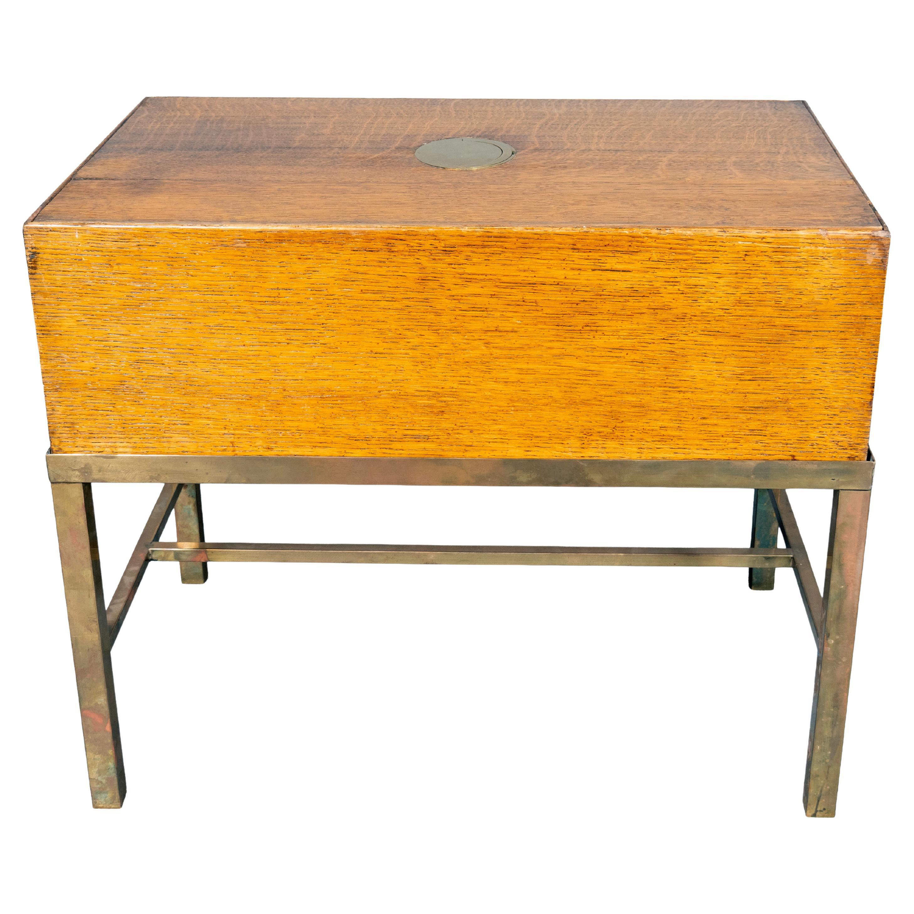 Victorian Oak Campaign Document Box On Brass Base