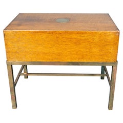 Victorian Oak Campaign Document Box On Brass Base