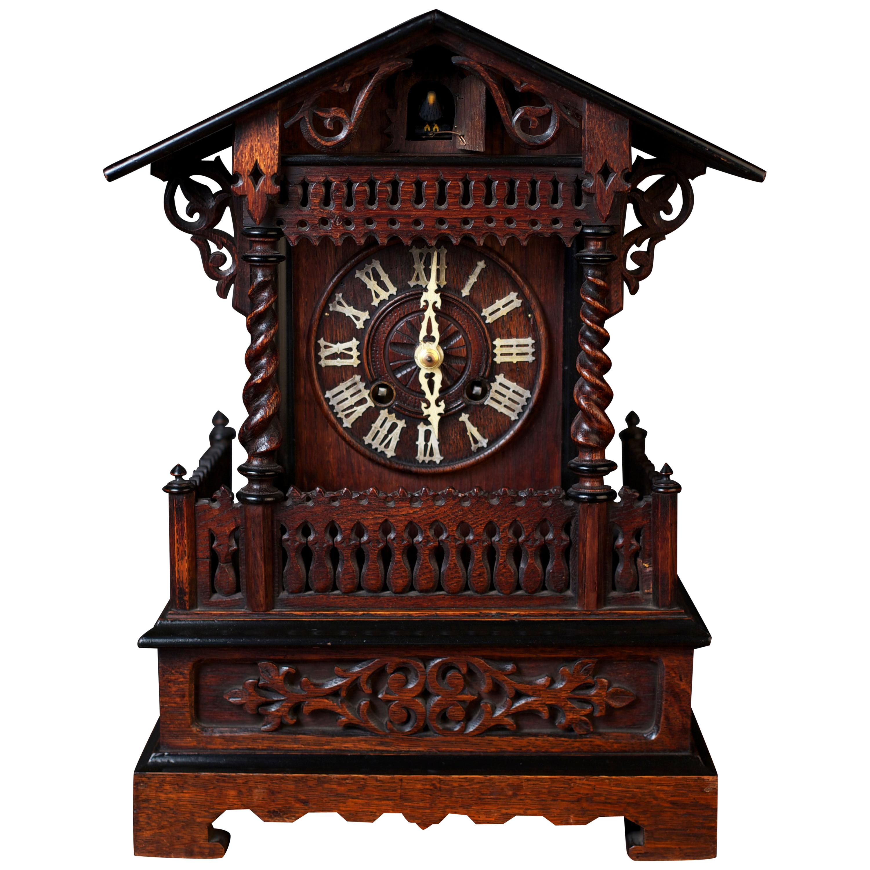 Victorian Oak Cased Mantel Cuckoo Clock