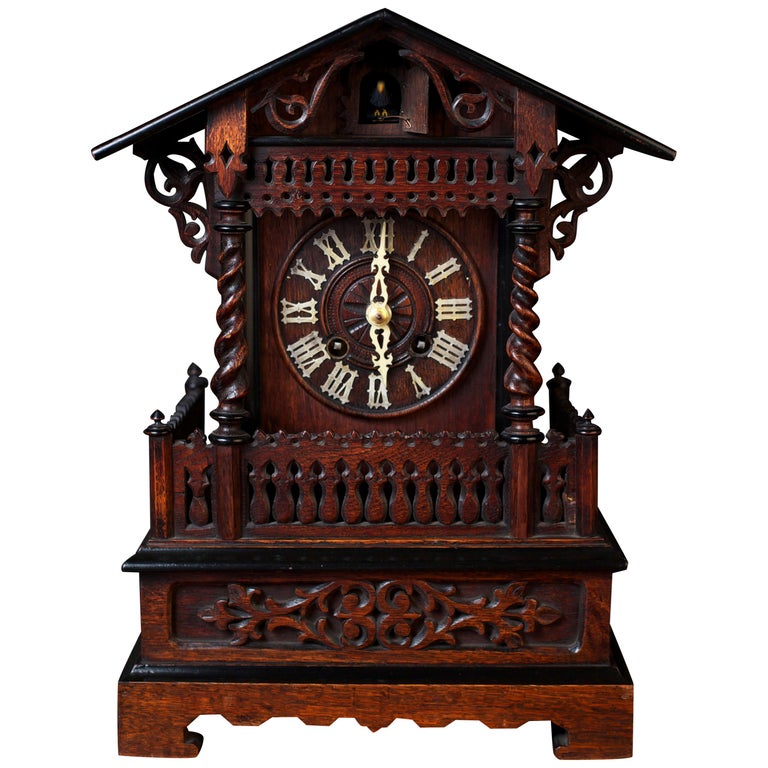 Victorian Oak Cased Mantel Cuckoo Clock For Sale at 1stDibs