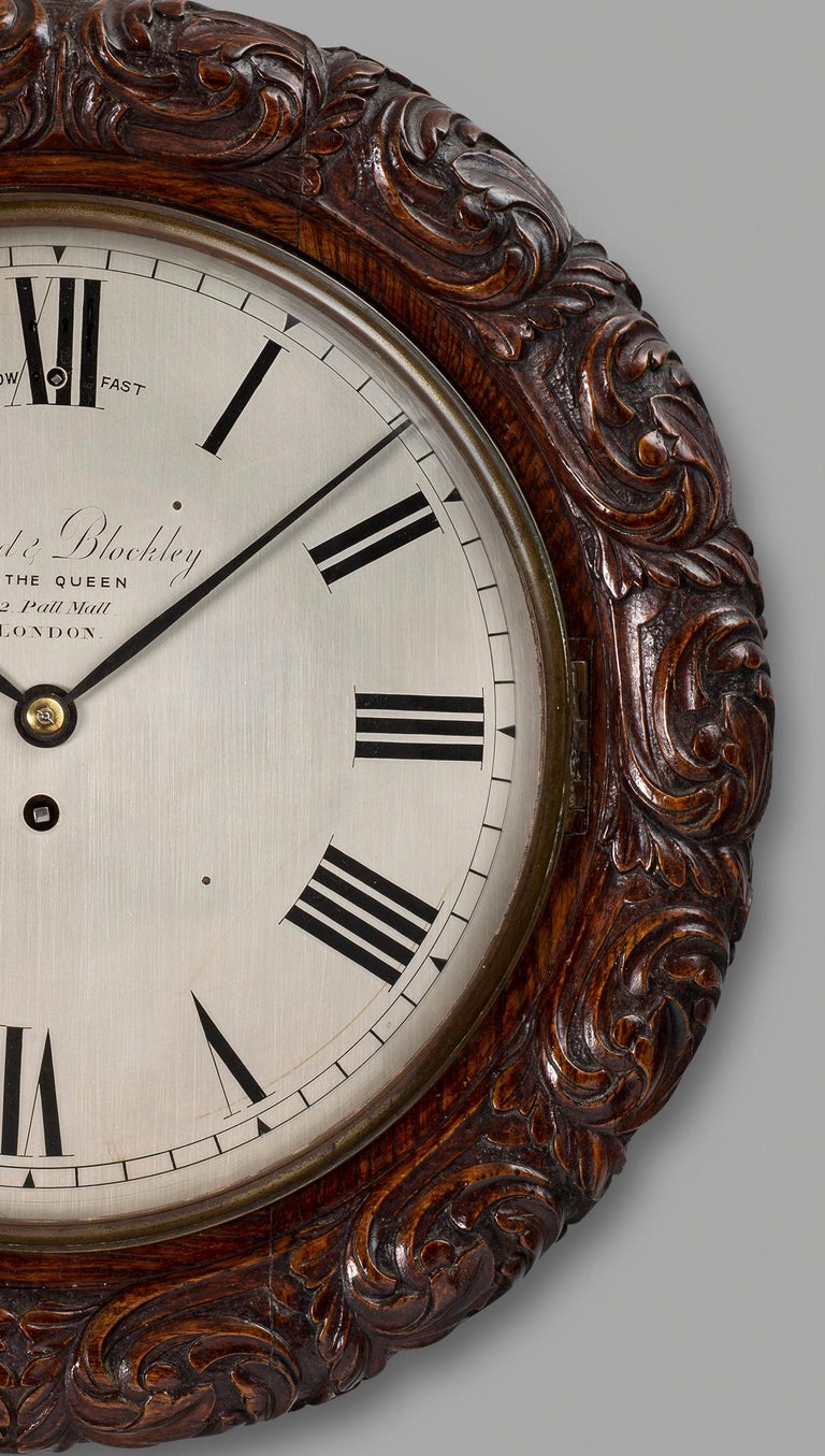 Victorian Oak Cased Wall Clock by Lund and Blockley, London For Sale at