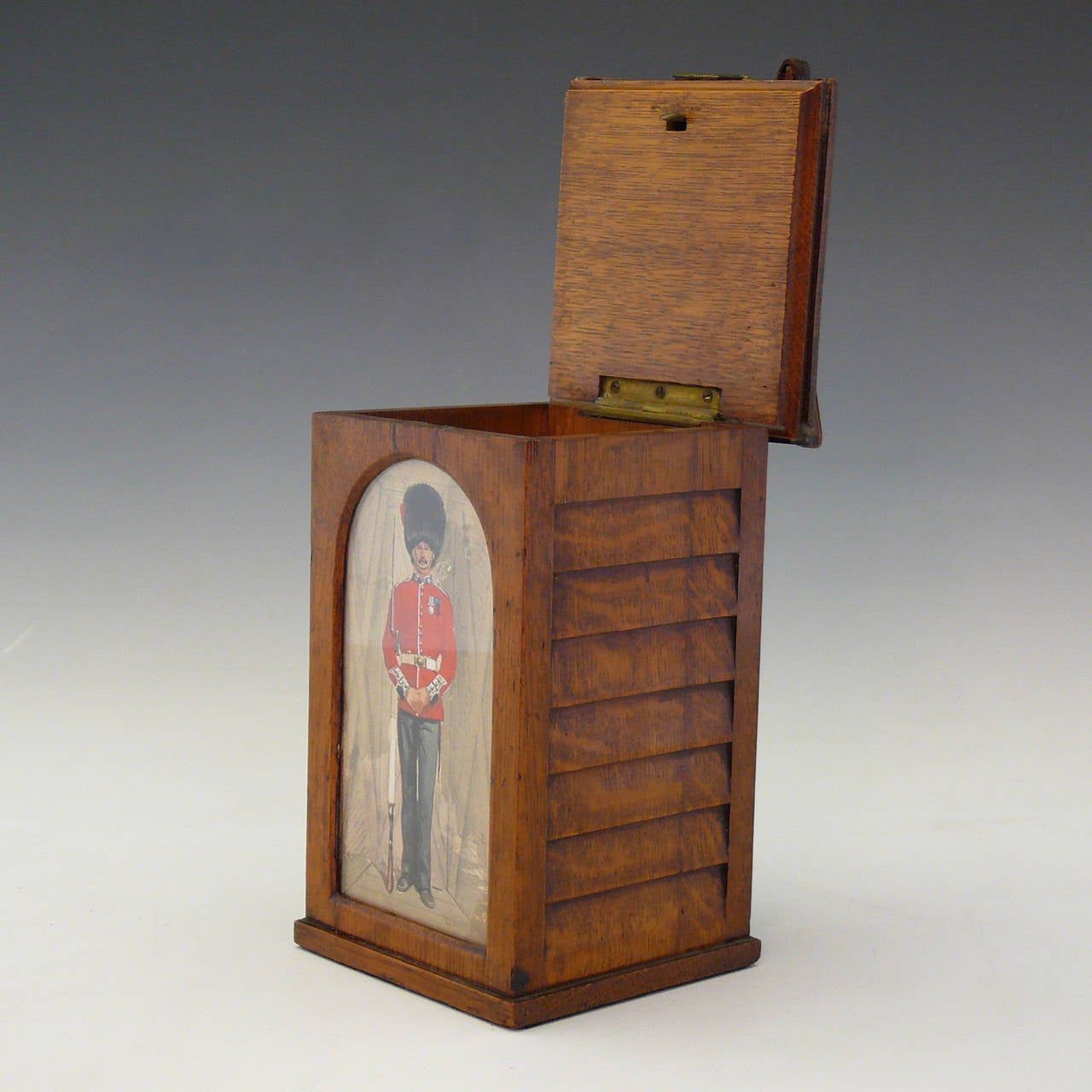 Hand-Painted Victorian Oak Cigar Box modelled as a Sentry Box, circa 1890