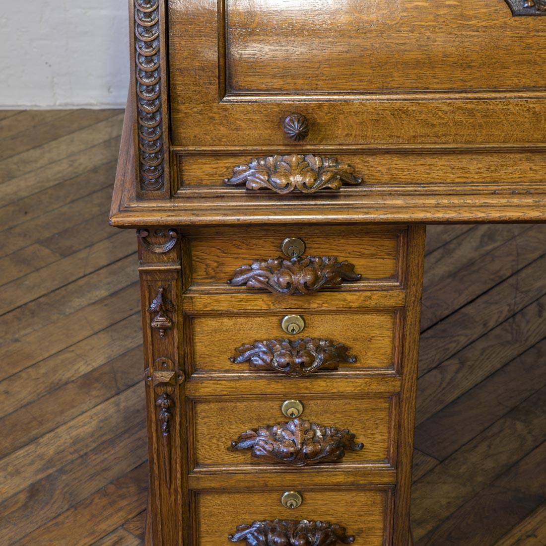 Victorian Oak Cylinder Desk 6