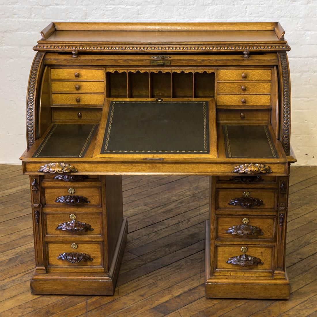 Victorian Oak Cylinder Desk 1