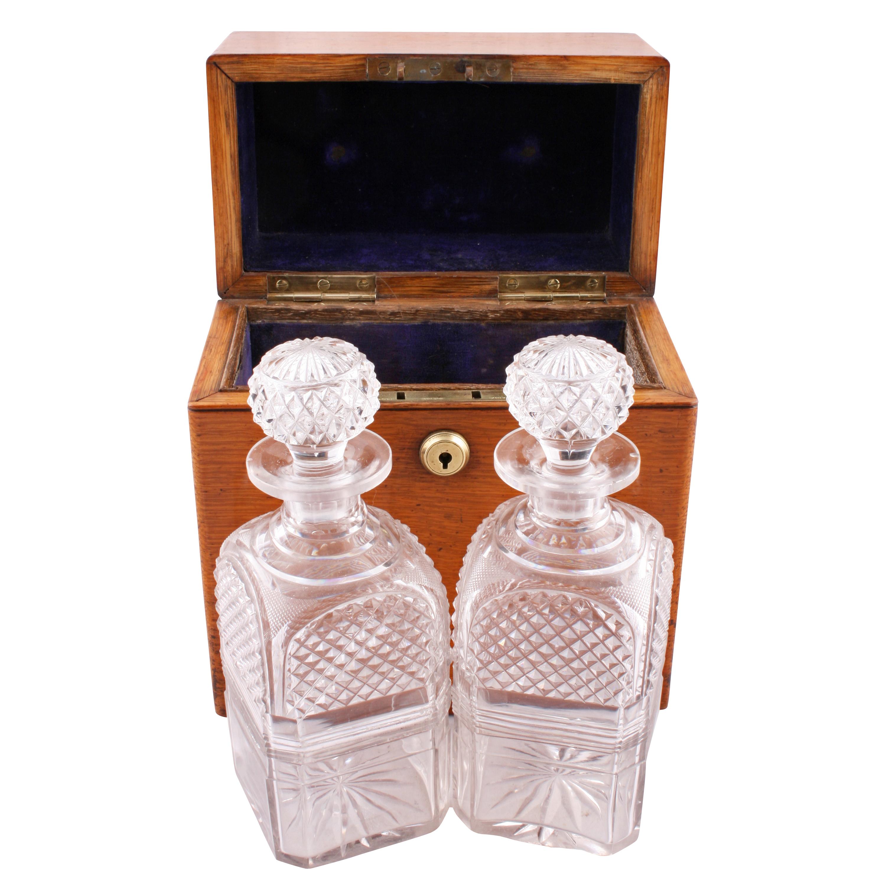 Cut Glass Victorian Oak Decanter Box For Sale