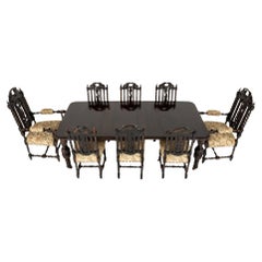Juego de Comedor Victoriano de Roble Mesa y Sillas 1880