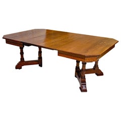 Victorian Oak Dining Table, Two Leaves