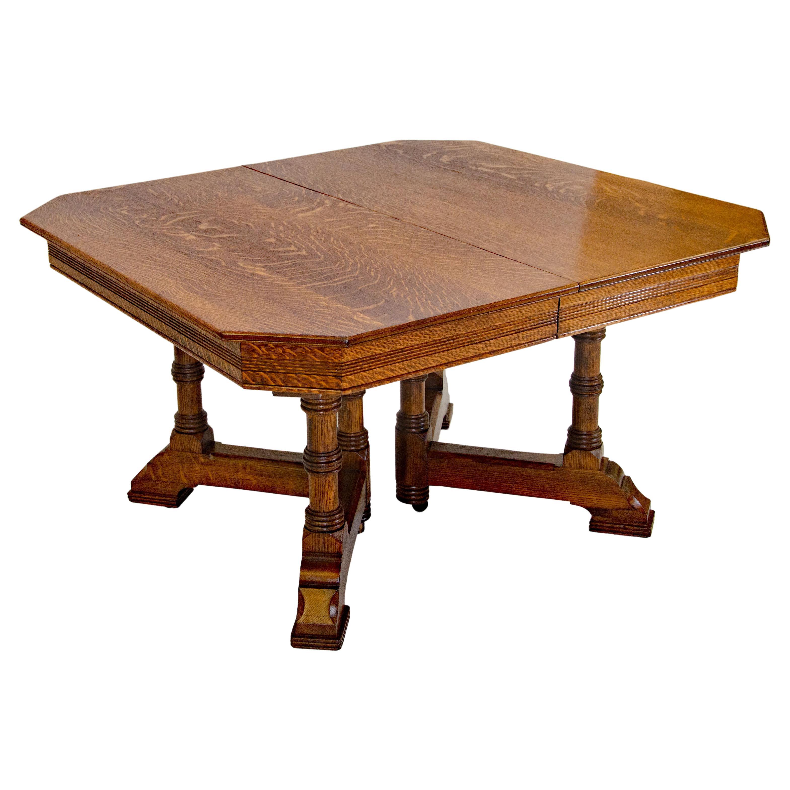 Victorian Oak Dining Table, Two Leaves