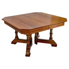 Victorian Oak Dining Table, Two Leaves
