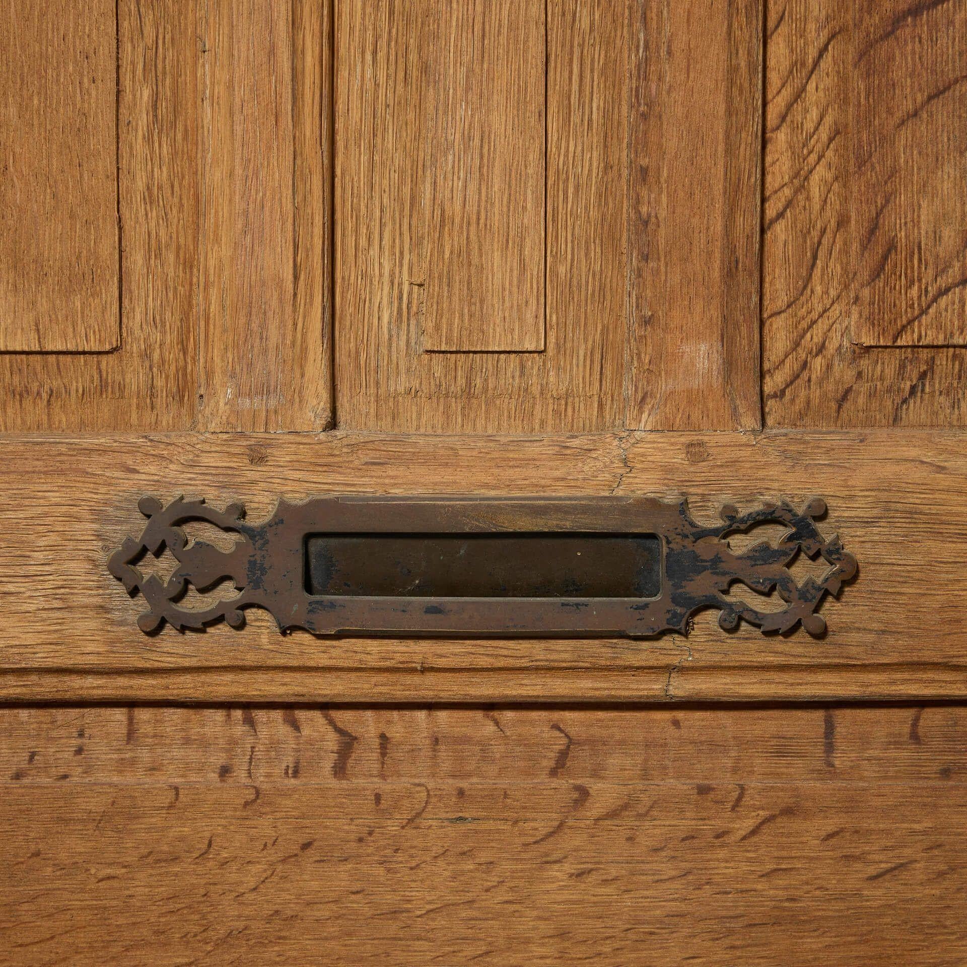 French Victorian Oak Front Door with Letterbox & Peephole For Sale