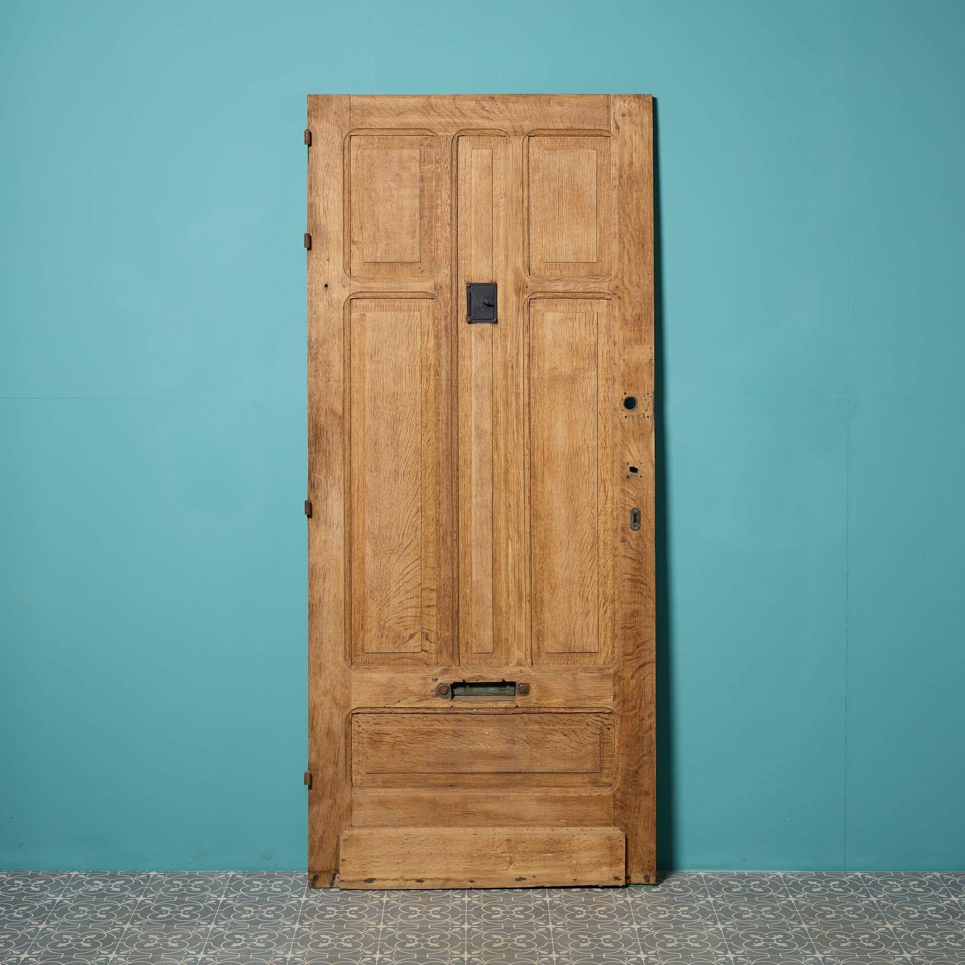 20th Century Victorian Oak Front Door with Letterbox & Peephole For Sale