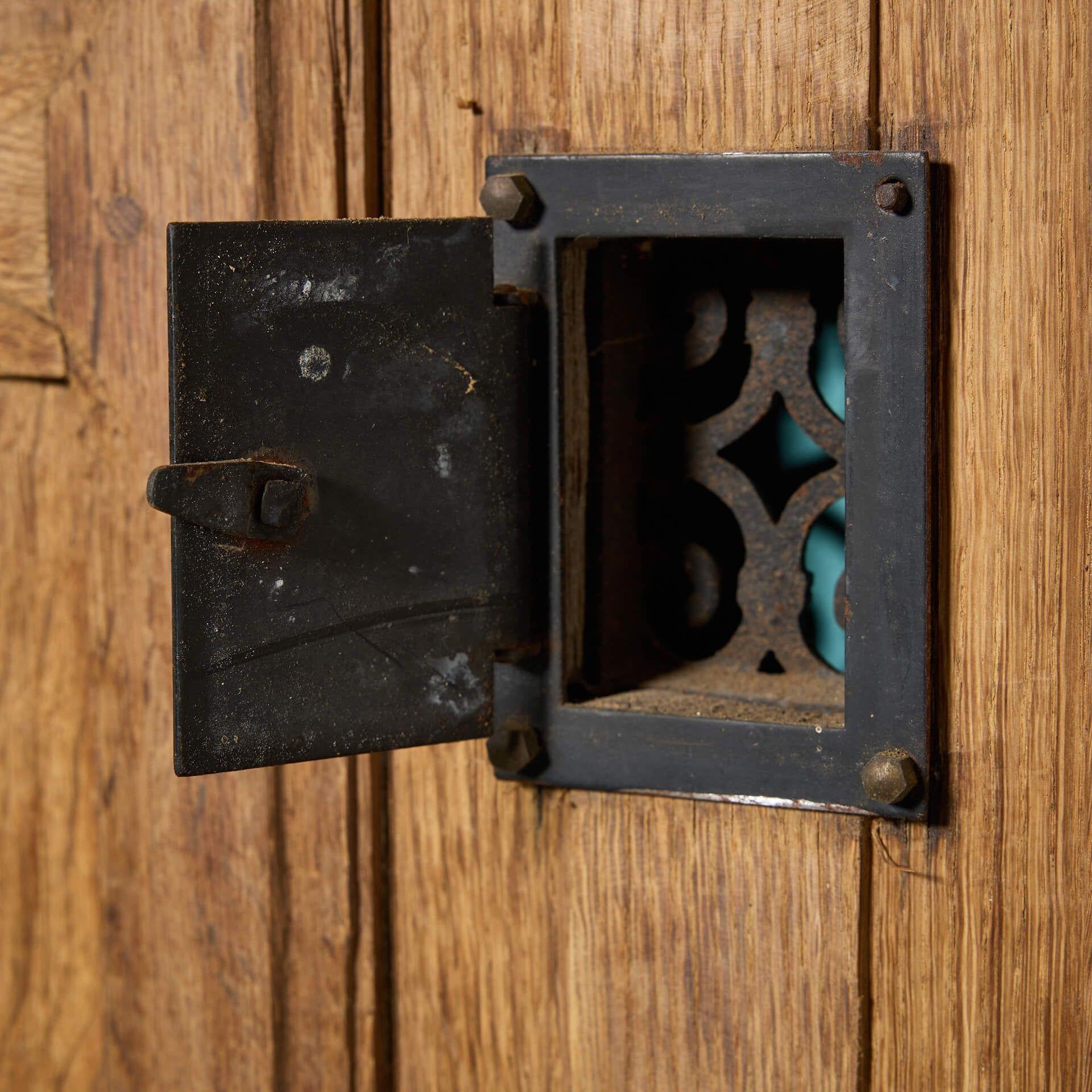 Metal Victorian Oak Front Door with Letterbox & Peephole For Sale