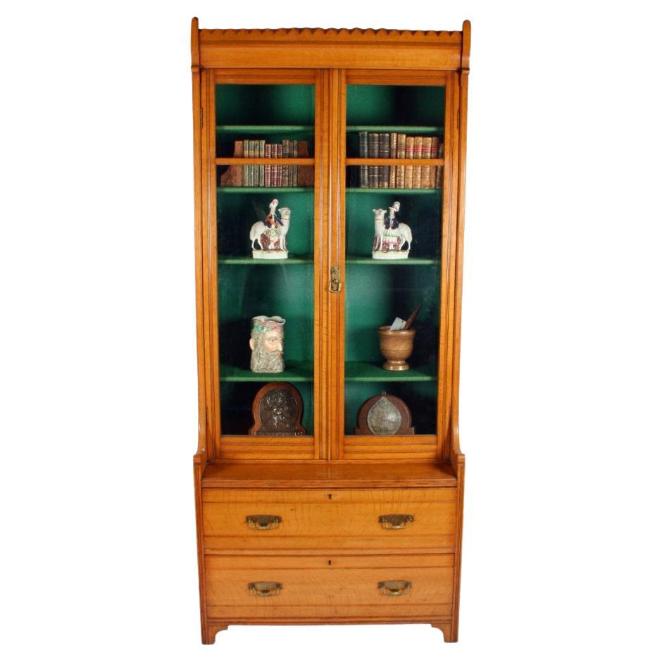 Victorian Oak Glazed Bookcase, 19th Century For Sale