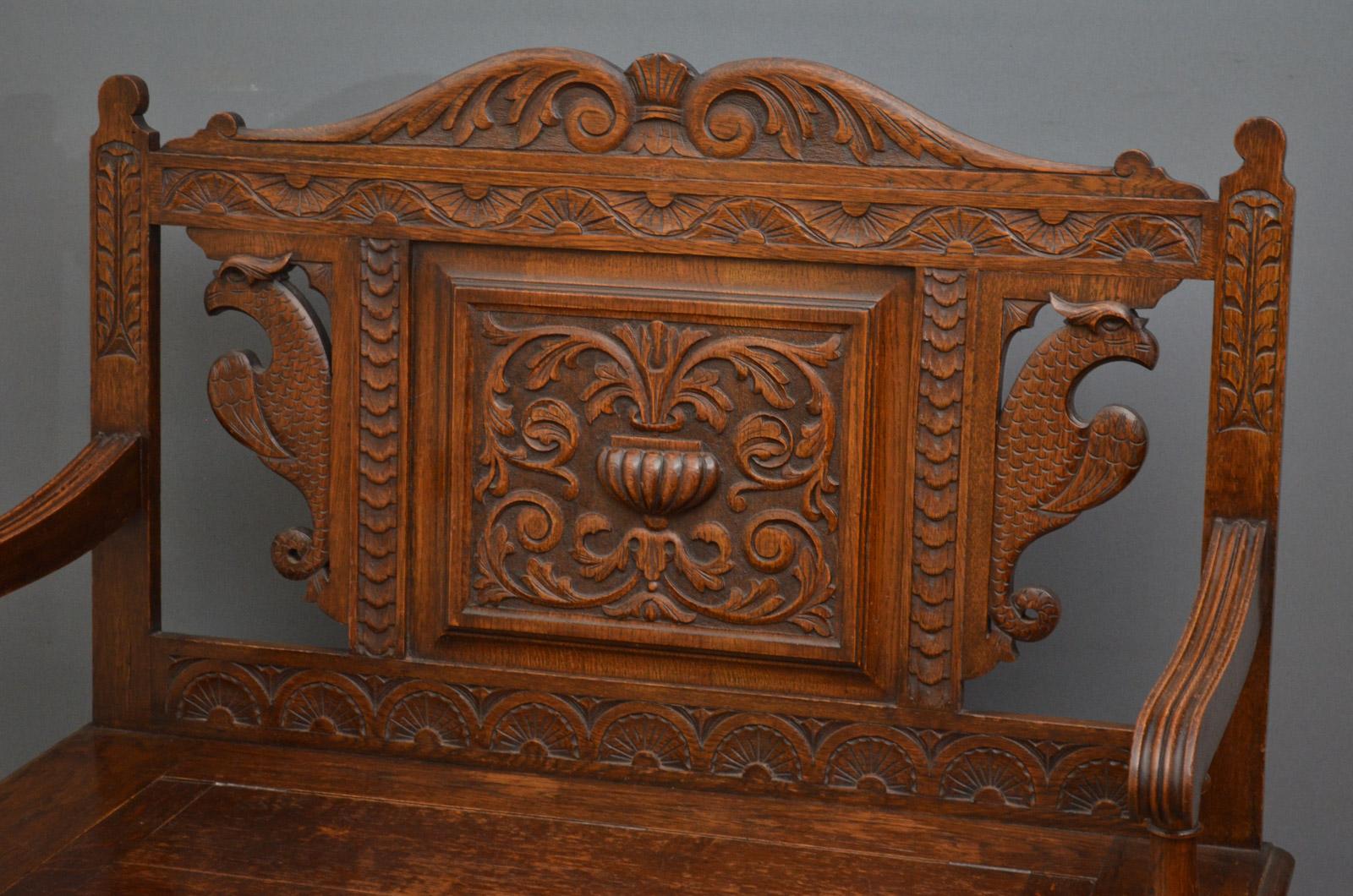 Late Victorian Victorian Oak Hall Bench, Box Settle