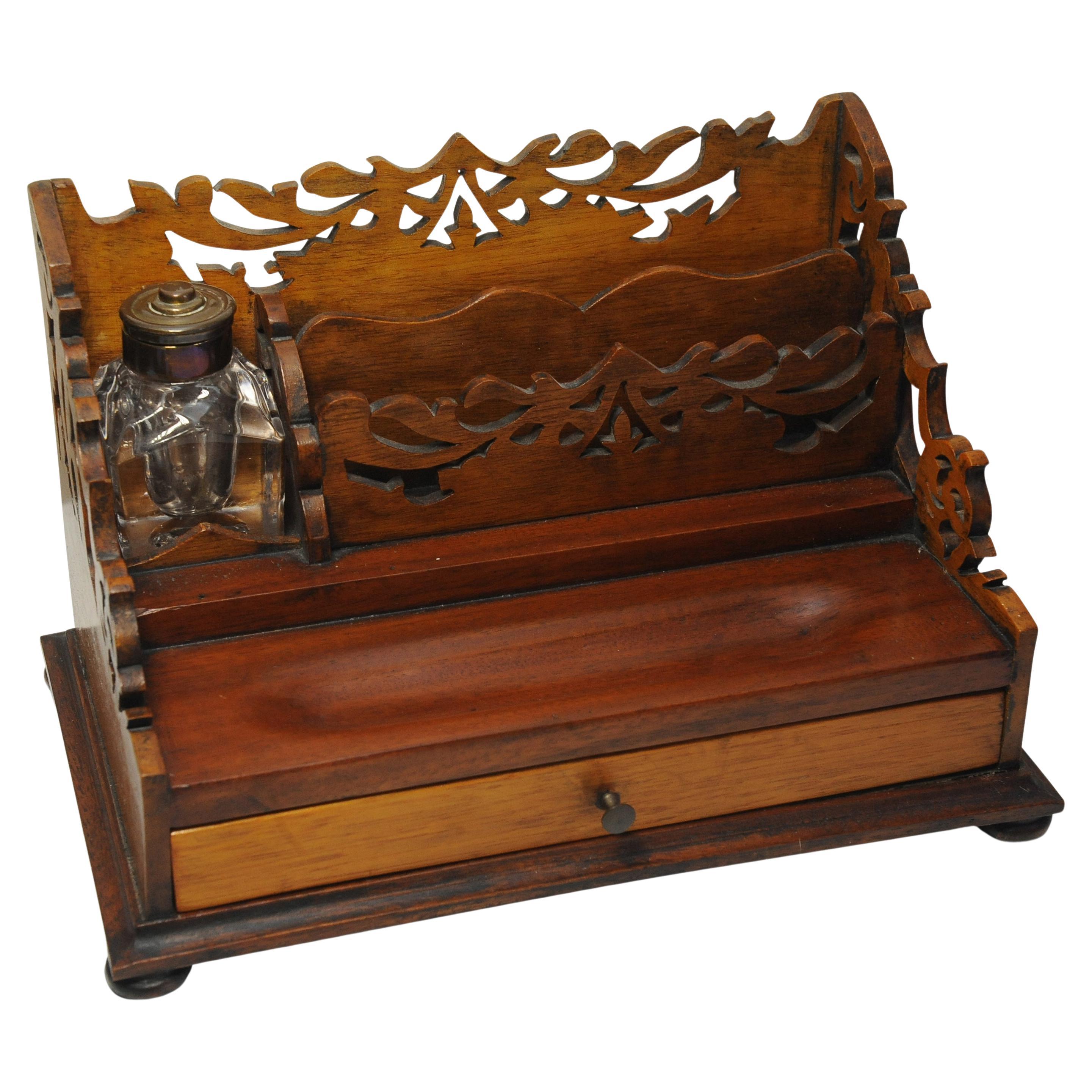 Hand-Crafted Victorian Oak Hand Crafted Letter Rack With Intricately Cut Art Nouveau Motifs For Sale