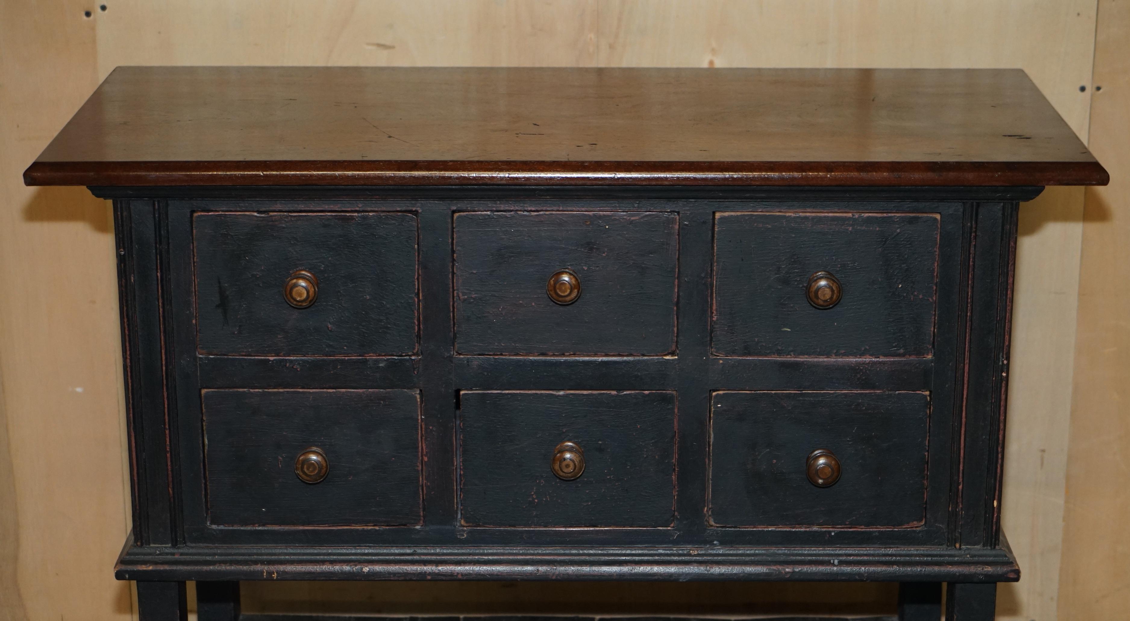 French Victorian Oak Hand Painted Haberdashery Apothecary Sideboard Chest of Drawers
