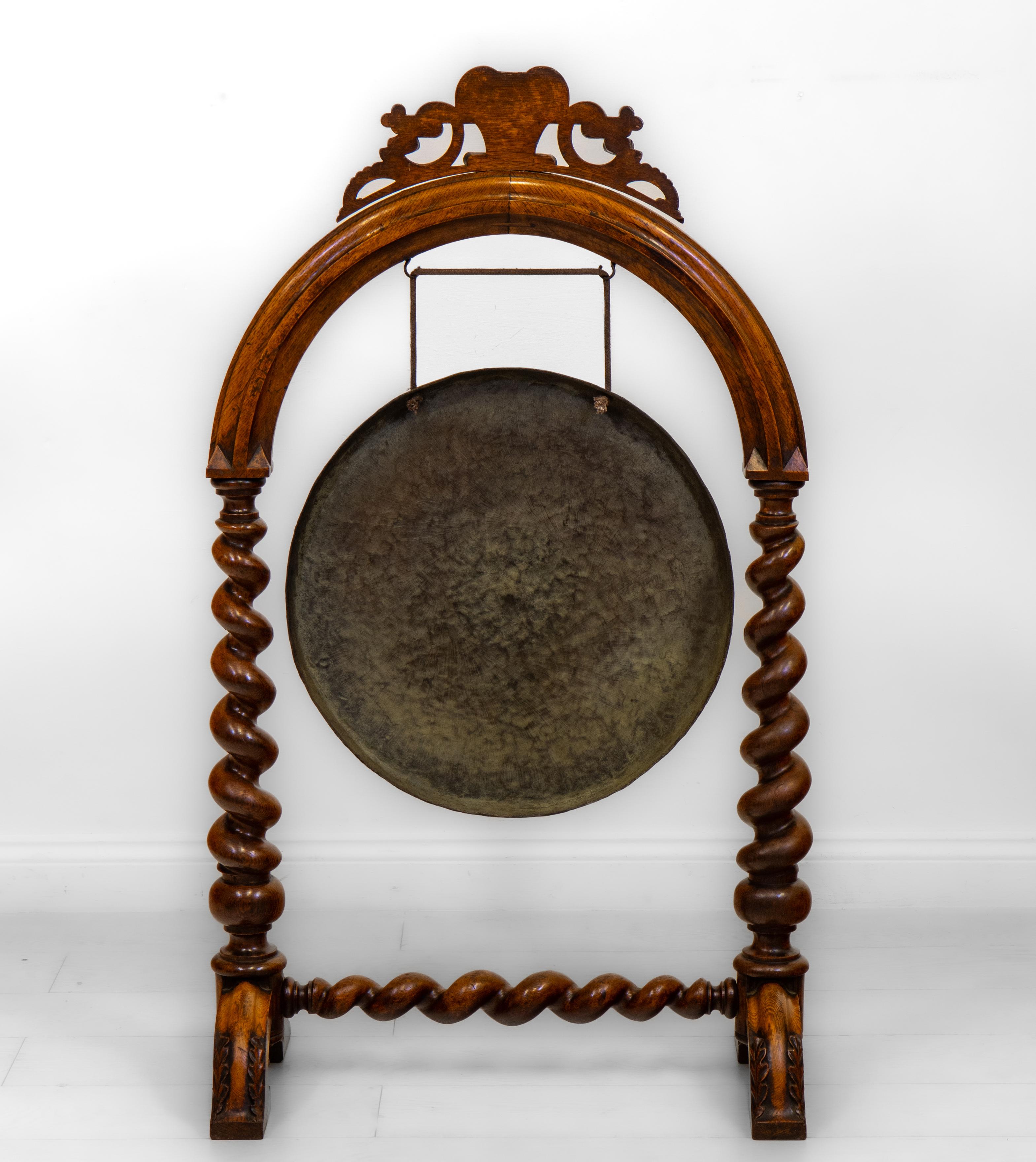 Victorian Oak Large Floor Standing Dinner Gong Circa 1880 2