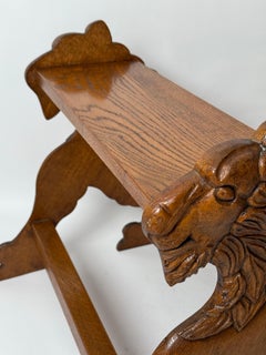 Victorian Oak Library Ladder in the Shape of a Lion