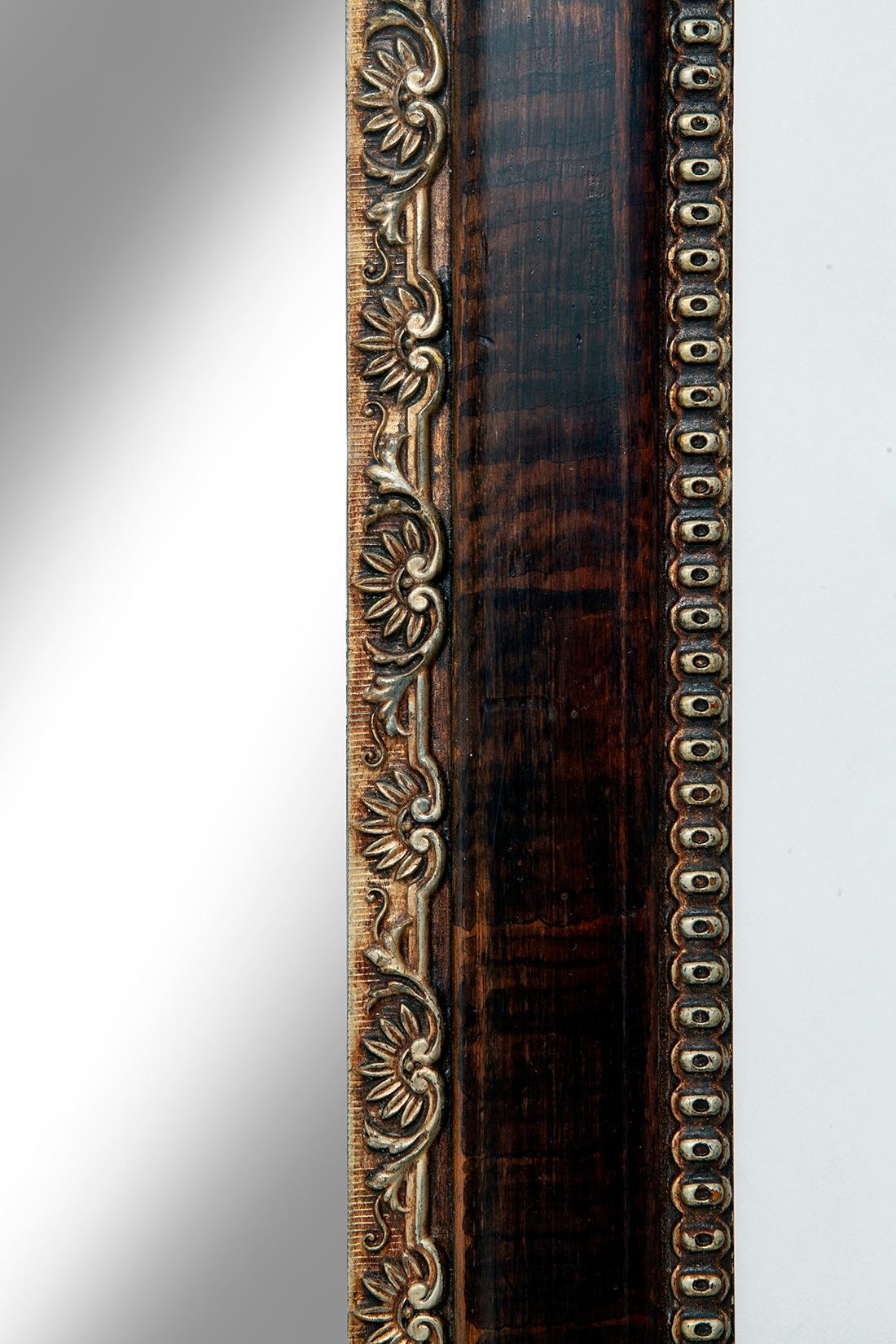 American Victorian Oak Mirror / Faux Finish & Decorative Platinum Beaded Edge & Insert For Sale