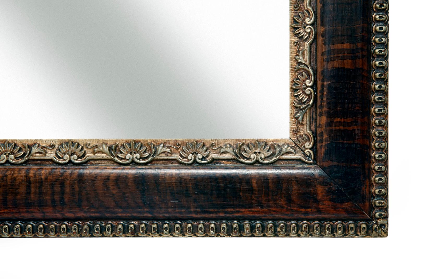 Victorian Oak Mirror / Faux Finish & Decorative Platinum Beaded Edge & Insert In Good Condition For Sale In Malibu, CA