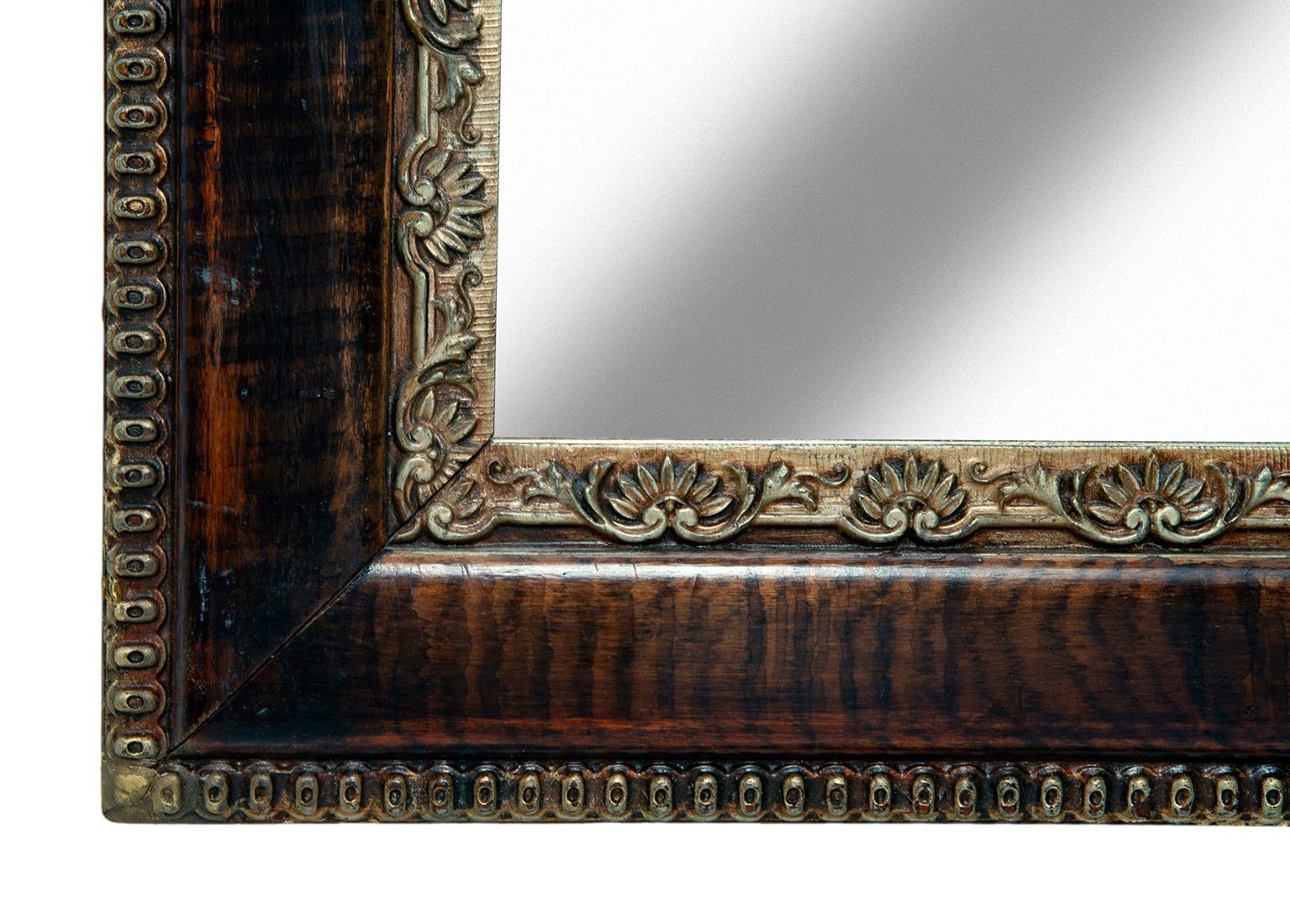 19th Century Victorian Oak Mirror / Faux Finish & Decorative Platinum Beaded Edge & Insert For Sale
