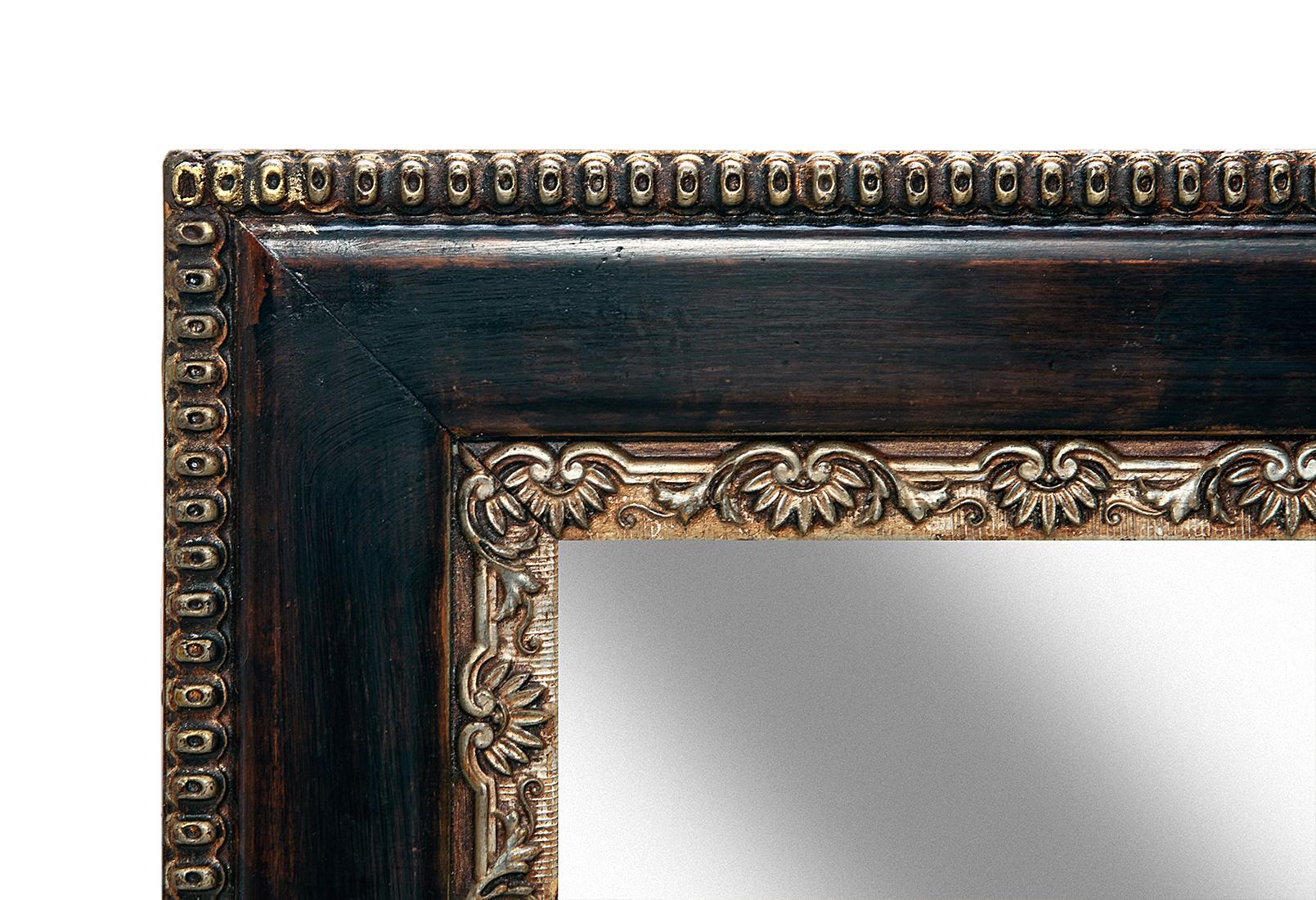 Gesso Victorian Oak Mirror / Faux Finish & Decorative Platinum Beaded Edge & Insert For Sale