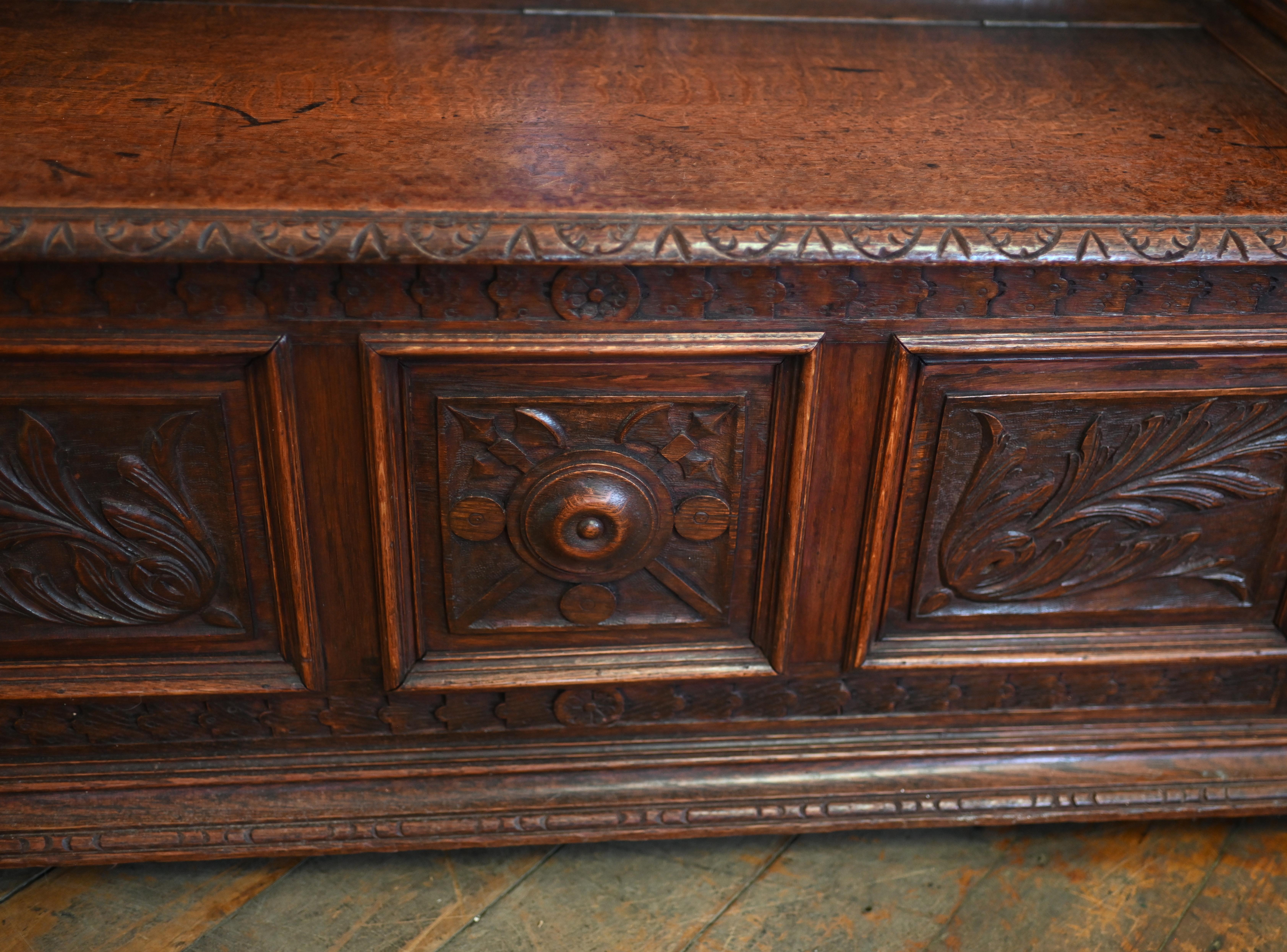 Mid-19th Century Victorian Oak Monks Bench Settle Carved Serpent Arms 1850 For Sale