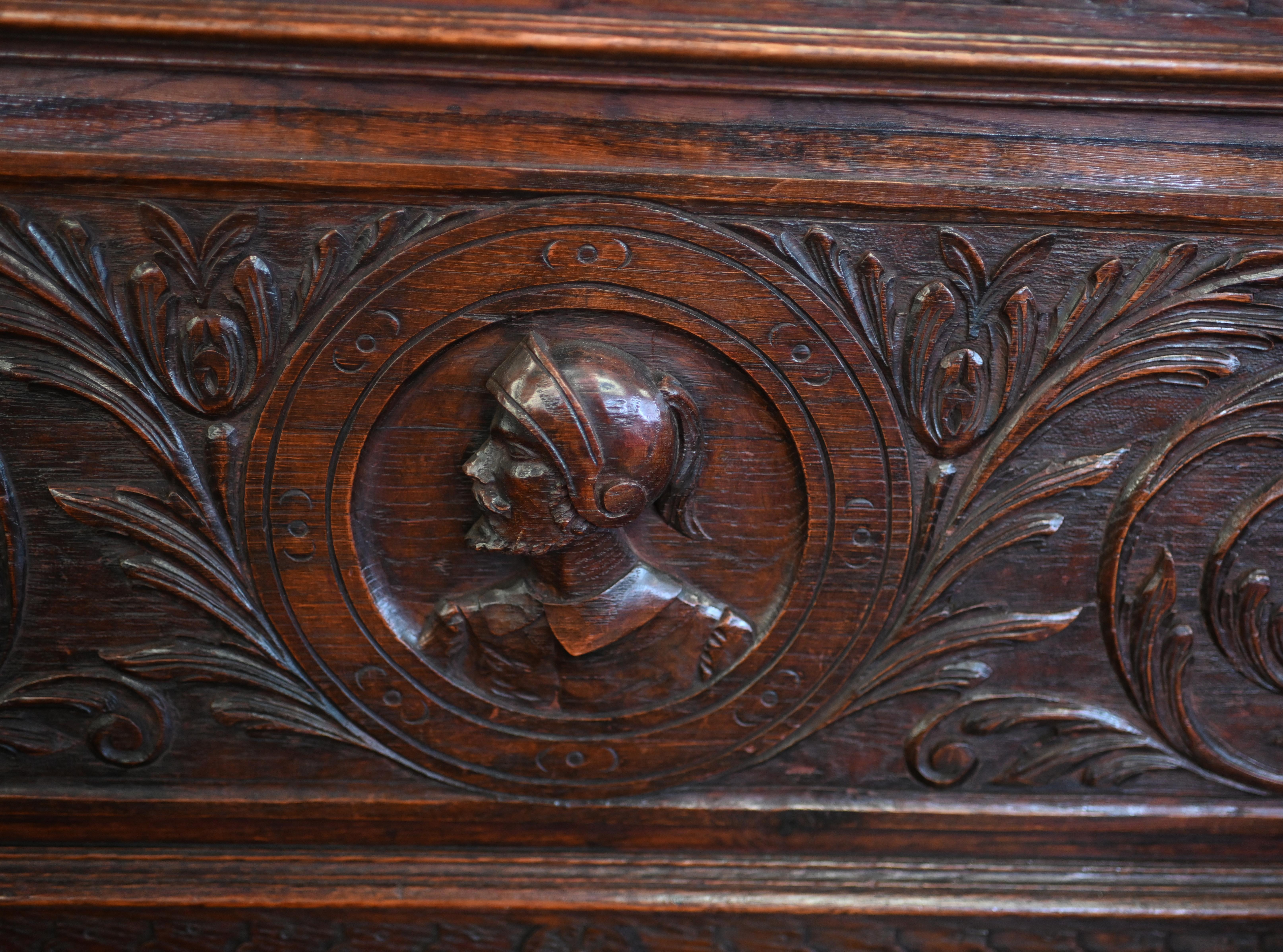 Victorian Oak Monks Bench Settle Carved Serpent Arms 1850 For Sale 1