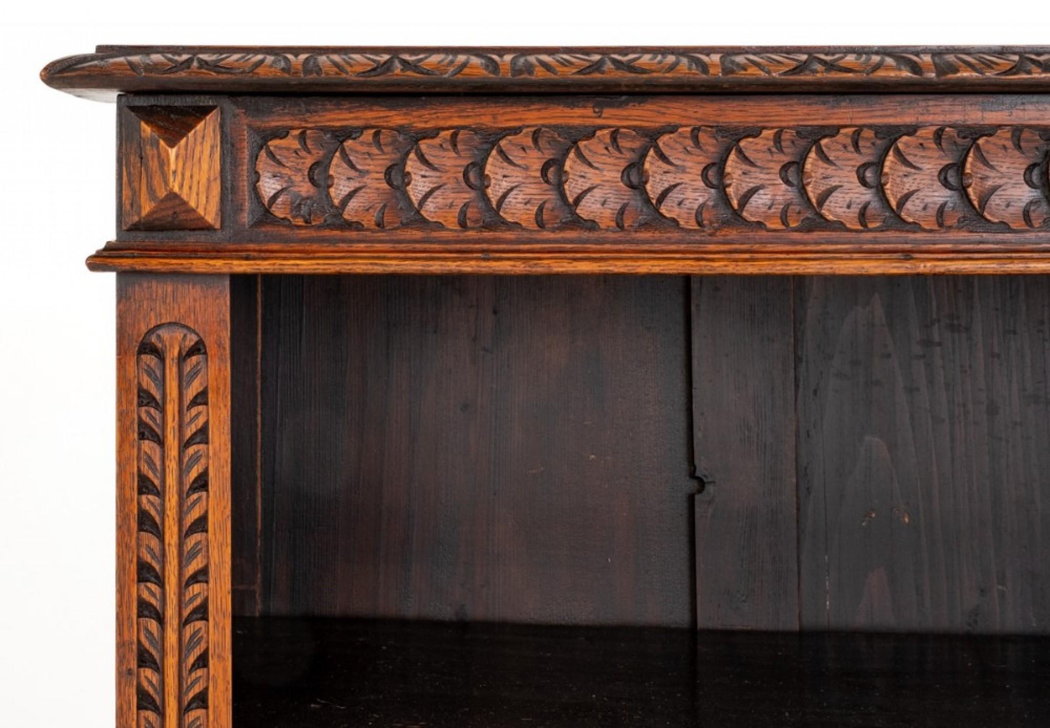 Late 19th Century Victorian Oak Open Bookcase Carved 1880 For Sale