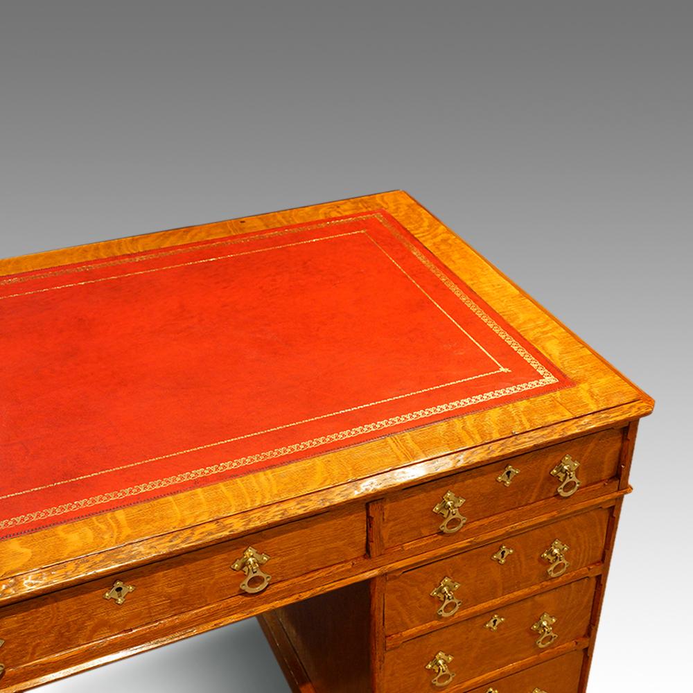 English Victorian Arts & Crafts Oak Pedestal Desk 8