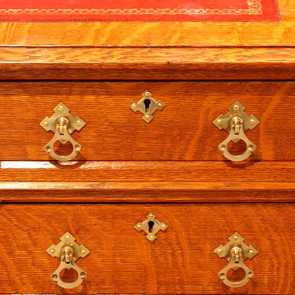 English Victorian Arts & Crafts Oak Pedestal Desk 3